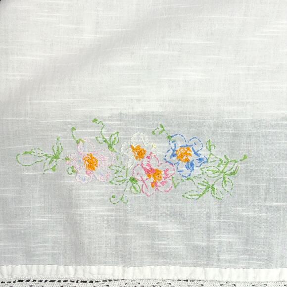 Vintage Table Runner Hand Embroidered Pink and Blue Flowers Crochet Edge 40"x12” - Picture 9 of 10